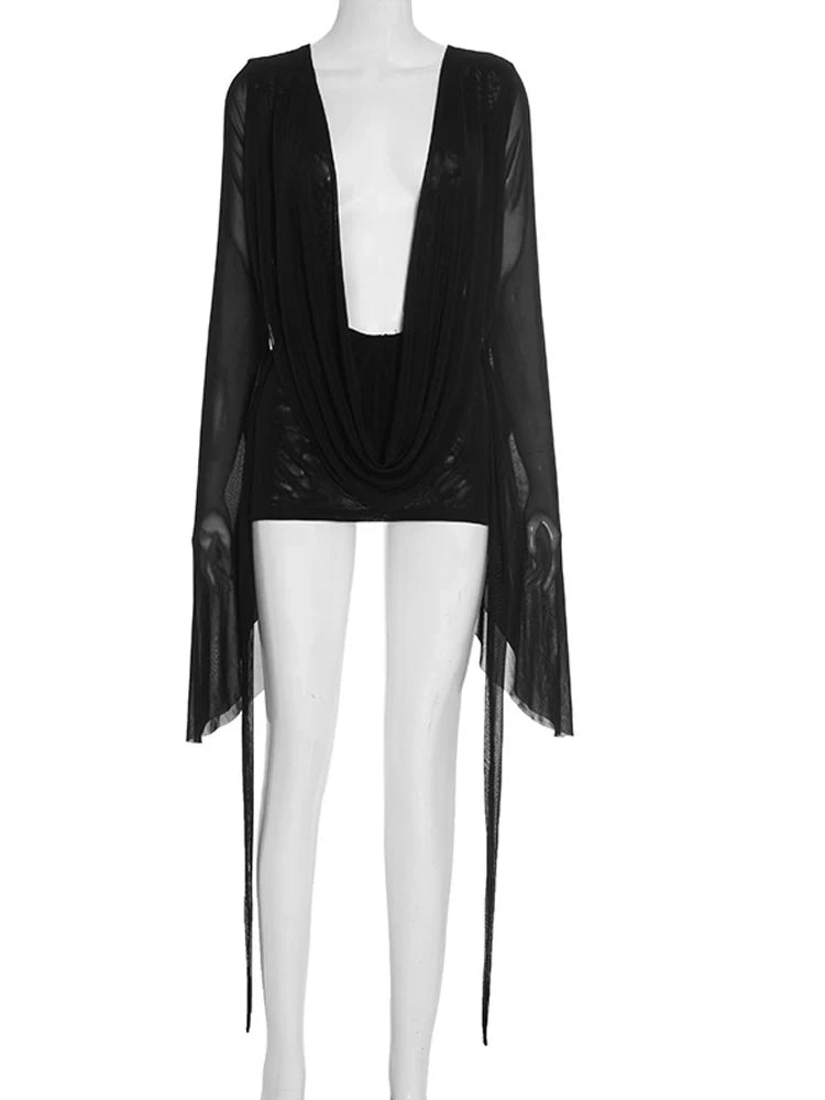 Mesh Flare Sleeve Dress